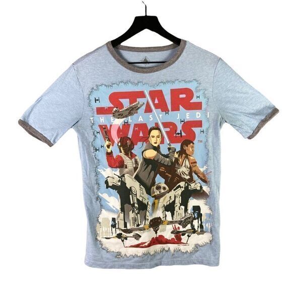Star Wars Disney Graphic‎ T-Shirt Size Small Rey Finn Blue Men's Last Jedi Parks - Picture 2 of 12